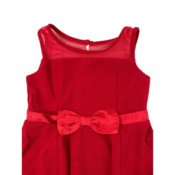 Calvin Klein Girls Red Fit & Flare Dress With Sheer Mesh Details & Bow Accent Si - Picture 3 of 11